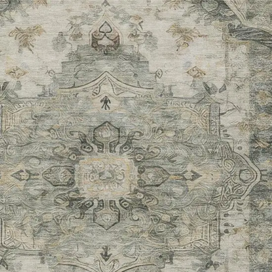 Green And Graphite Floral Medallion Washable Indoor Outdoor Area Rug Photo 2