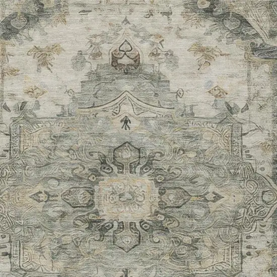 Green And Graphite Floral Medallion Washable Indoor Outdoor Area Rug Photo 9