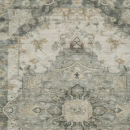 Green And Graphite Floral Medallion Washable Indoor Outdoor Area Rug Photo 5