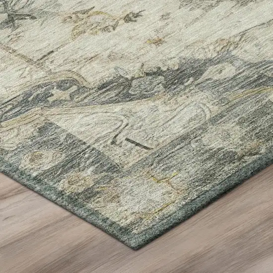 Green And Graphite Floral Medallion Washable Indoor Outdoor Area Rug Photo 8