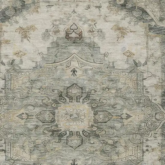 Green And Graphite Floral Medallion Washable Indoor Outdoor Area Rug Photo 4
