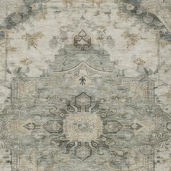 Green And Graphite Floral Medallion Washable Indoor Outdoor Area Rug Photo 7