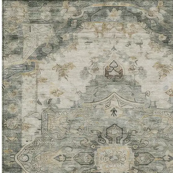 Green And Graphite Floral Medallion Washable Indoor Outdoor Area Rug Photo 7