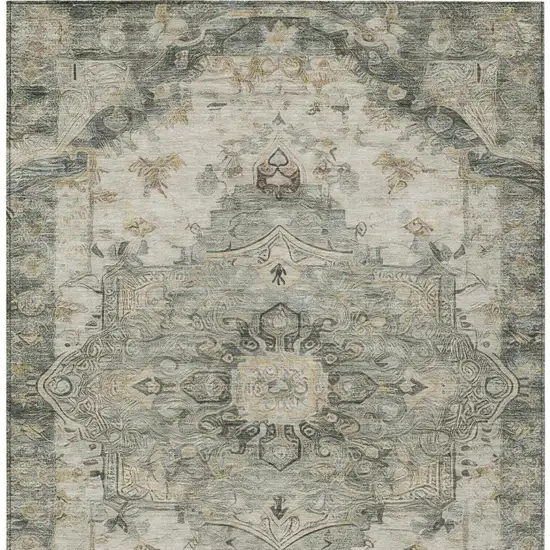 Green And Graphite Floral Medallion Washable Indoor Outdoor Area Rug Photo 9
