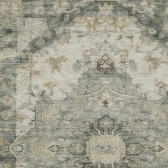 Green And Graphite Floral Medallion Washable Indoor Outdoor Area Rug Photo 5