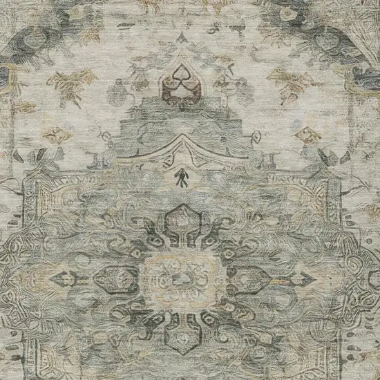 Green And Graphite Floral Medallion Washable Indoor Outdoor Area Rug Photo 9