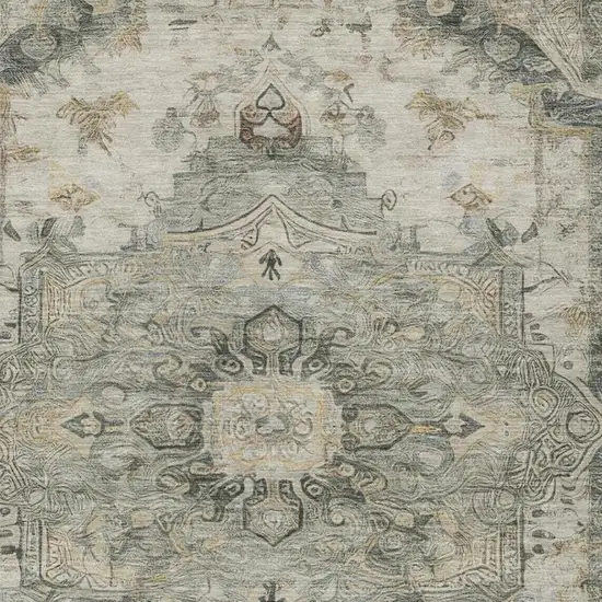 Green And Graphite Floral Medallion Washable Indoor Outdoor Area Rug Photo 4
