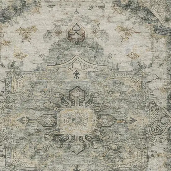 Green And Graphite Floral Medallion Washable Indoor Outdoor Area Rug Photo 2