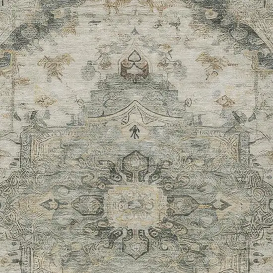 Green And Graphite Floral Medallion Washable Indoor Outdoor Area Rug Photo 7