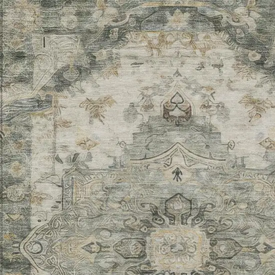 Green And Graphite Floral Medallion Washable Indoor Outdoor Area Rug Photo 5