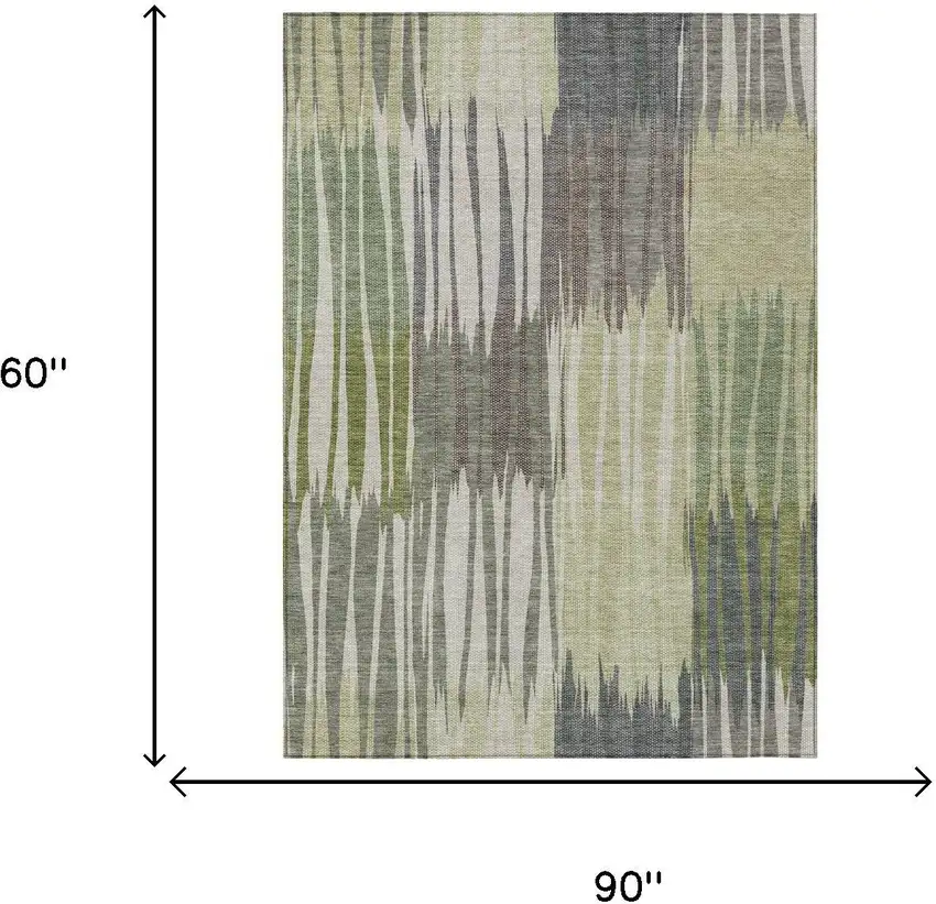 Green And Graphite Striped Washable Indoor Outdoor Area Rug Photo 6