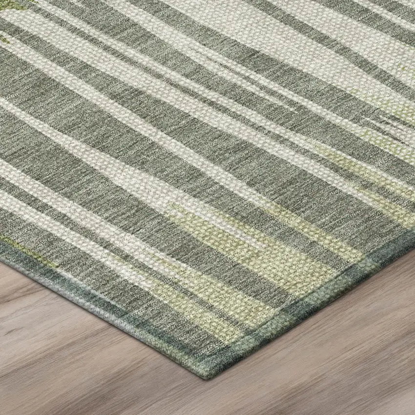 Green And Graphite Striped Washable Indoor Outdoor Area Rug Photo 4