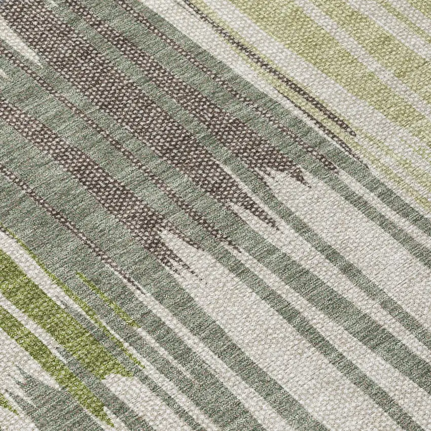 Green And Graphite Striped Washable Indoor Outdoor Area Rug Photo 5