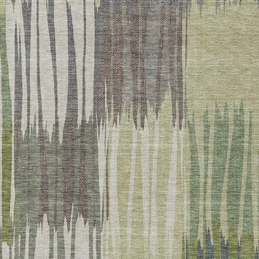 Green And Graphite Striped Washable Indoor Outdoor Area Rug Photo 2