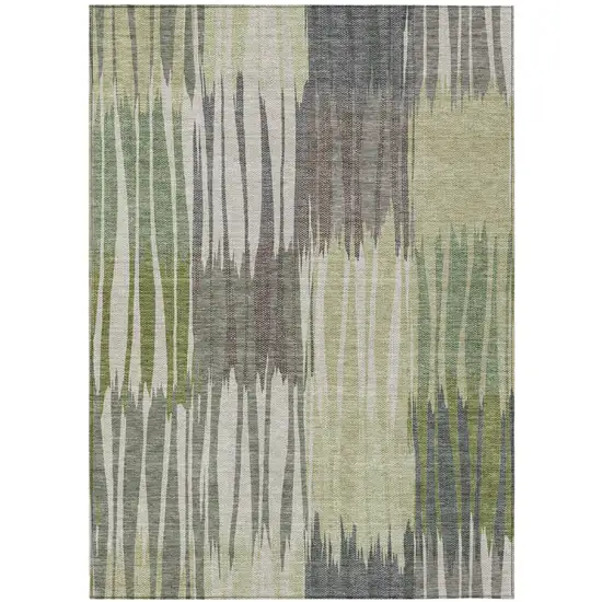 Green And Graphite Striped Washable Indoor Outdoor Area Rug Photo 1
