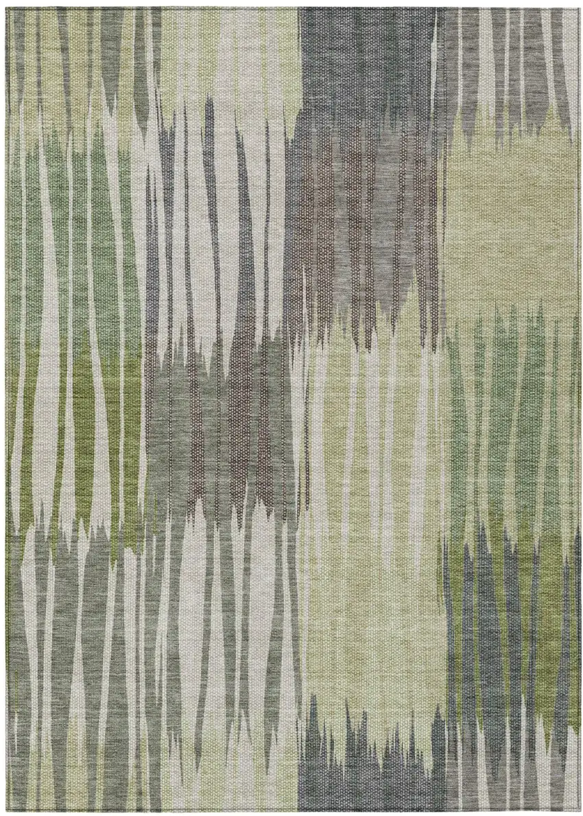 Green And Graphite Striped Washable Indoor Outdoor Area Rug Photo 1
