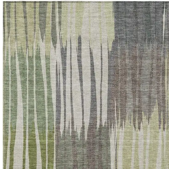Green And Graphite Striped Washable Indoor Outdoor Area Rug Photo 2