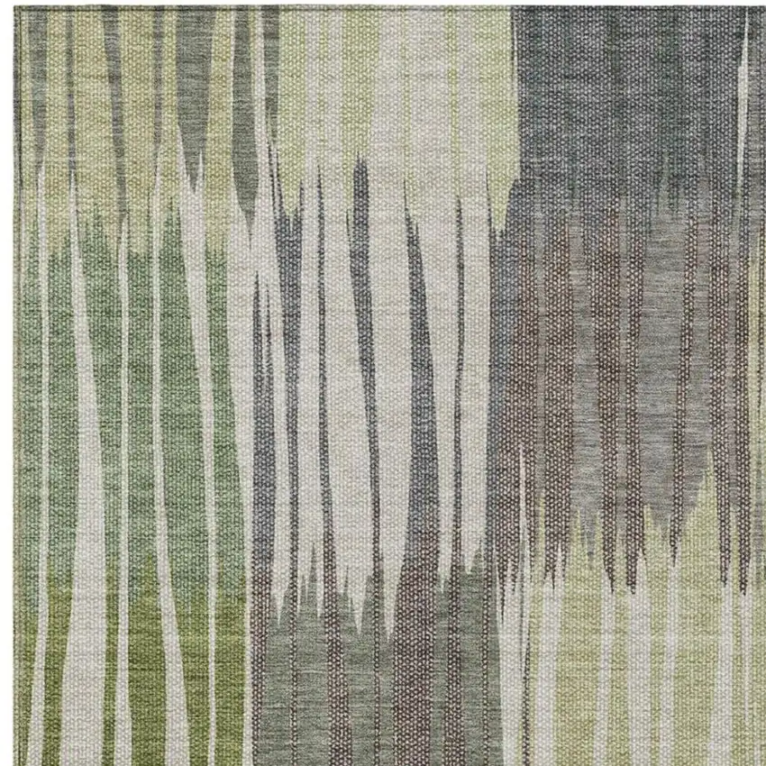 Green And Graphite Striped Washable Indoor Outdoor Area Rug Photo 2