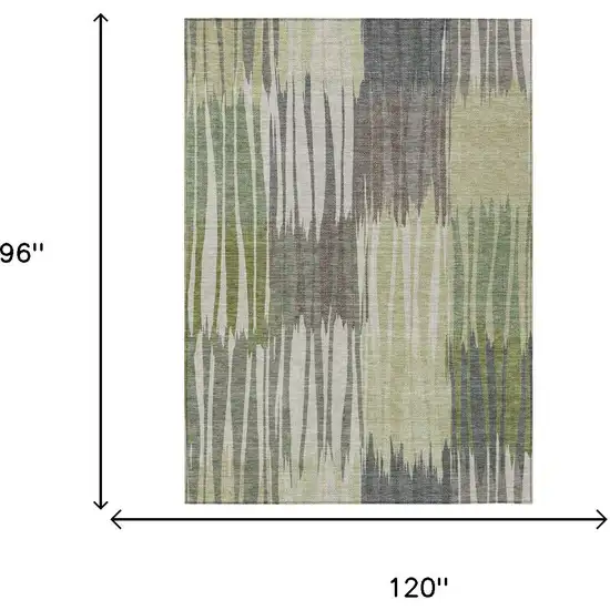 Green And Graphite Striped Washable Indoor Outdoor Area Rug Photo 6
