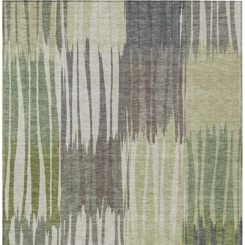 Green And Graphite Striped Washable Indoor Outdoor Area Rug Photo 3