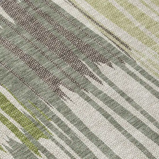 Green And Graphite Striped Washable Indoor Outdoor Area Rug Photo 5