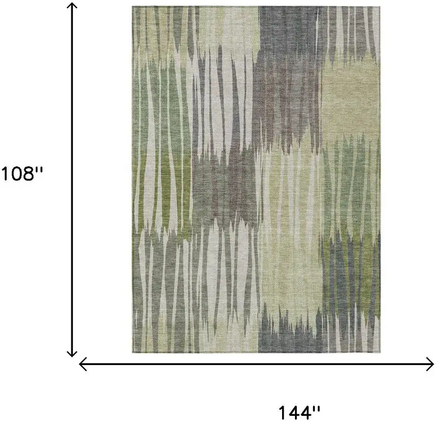 Green And Graphite Striped Washable Indoor Outdoor Area Rug Photo 6