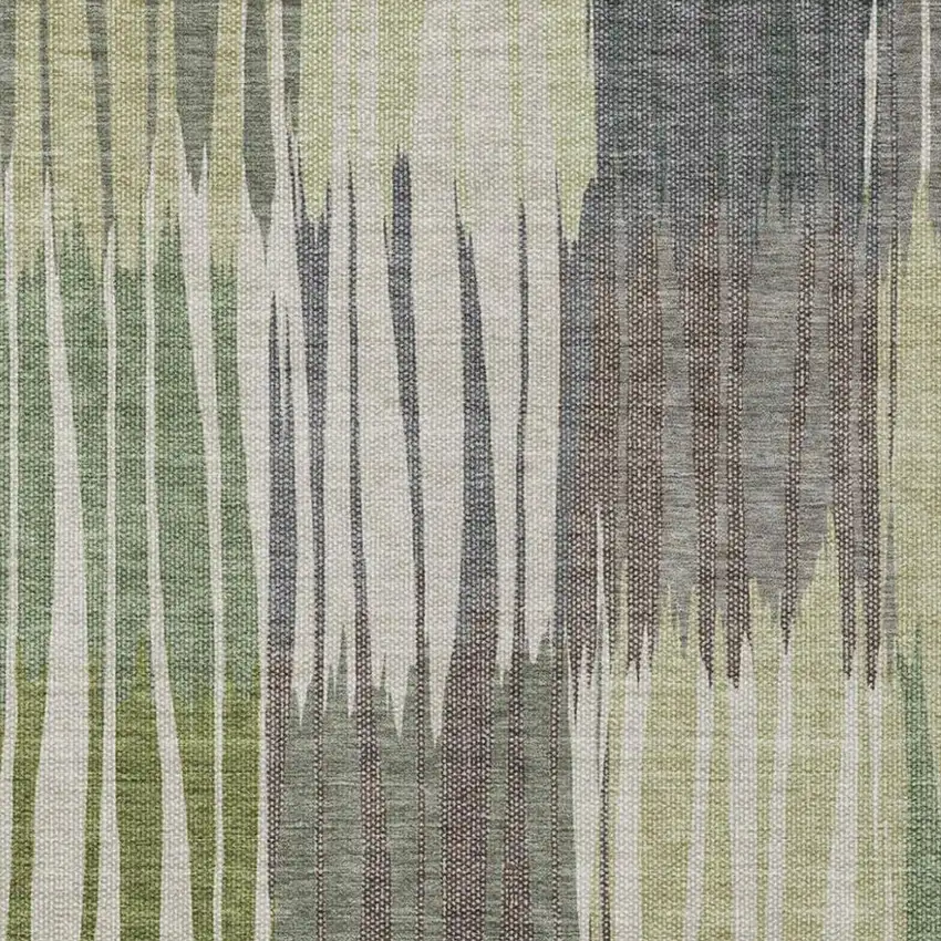 Green And Graphite Striped Washable Indoor Outdoor Area Rug Photo 2