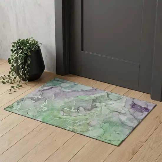 Green And Gray Abstract Washable Area Rug With UV Protection Photo 1