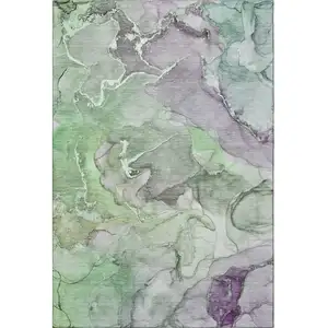Photo of Green And Gray Abstract Washable Area Rug With UV Protection