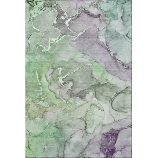 Green And Gray Abstract Washable Area Rug With UV Protection Photo 1