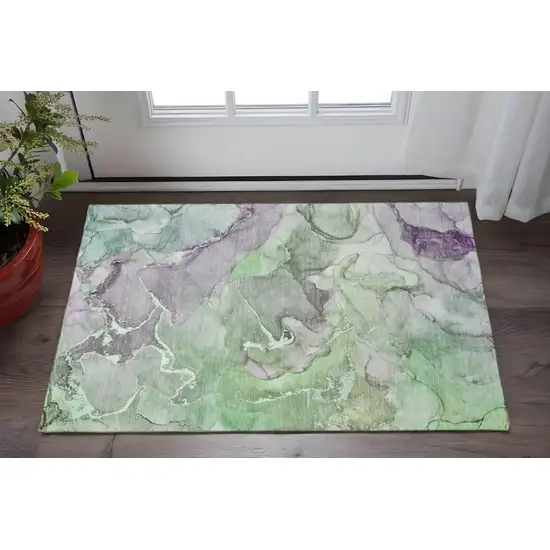Green And Gray Abstract Washable Area Rug With UV Protection Photo 2