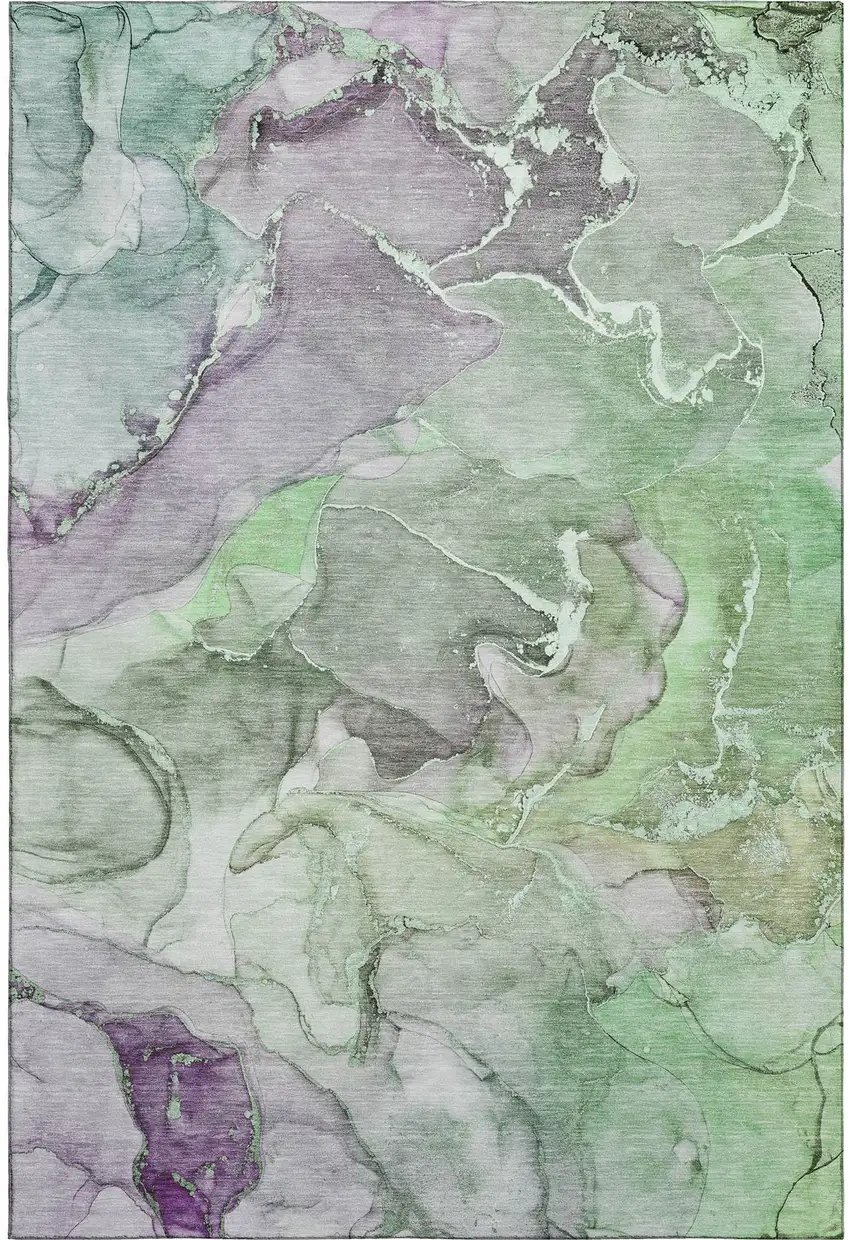 Green And Gray Abstract Washable Area Rug With UV Protection Photo 3