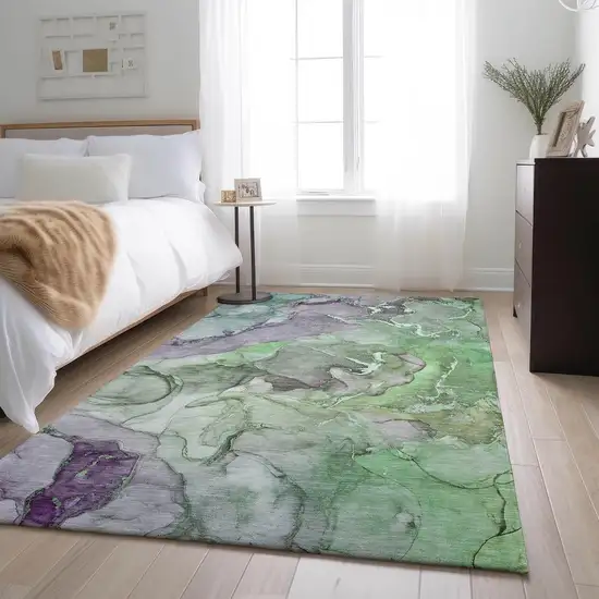 Green And Gray Abstract Washable Area Rug With UV Protection Photo 5