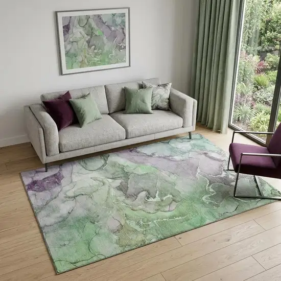 Green And Gray Abstract Washable Area Rug With UV Protection Photo 1