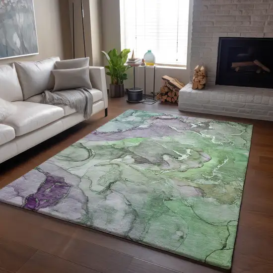 Green And Gray Abstract Washable Area Rug With UV Protection Photo 5