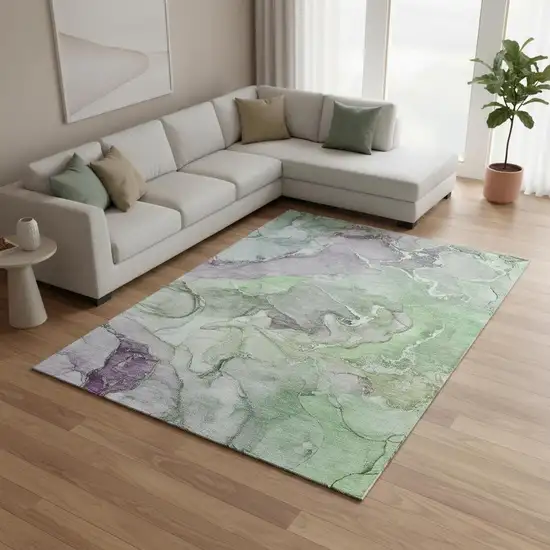 Green And Gray Abstract Washable Area Rug With UV Protection Photo 1