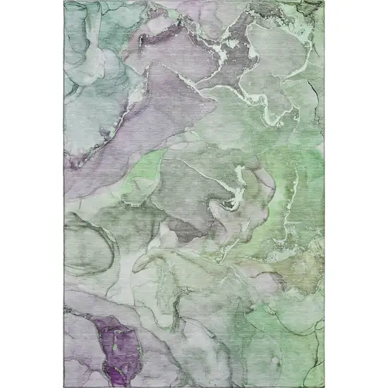 Green And Gray Abstract Washable Area Rug With UV Protection Photo 6
