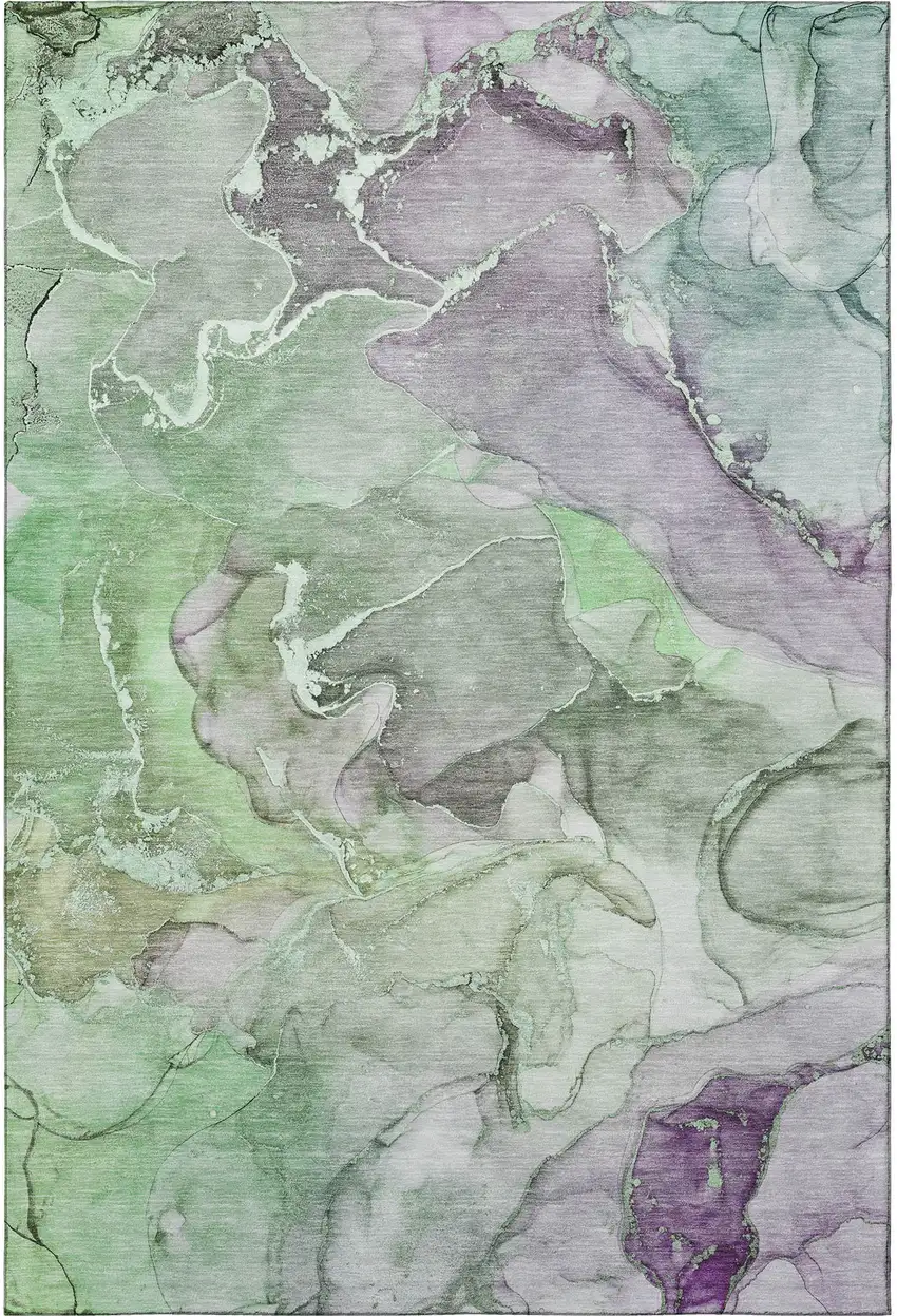 Green And Gray Abstract Washable Area Rug With UV Protection Photo 3
