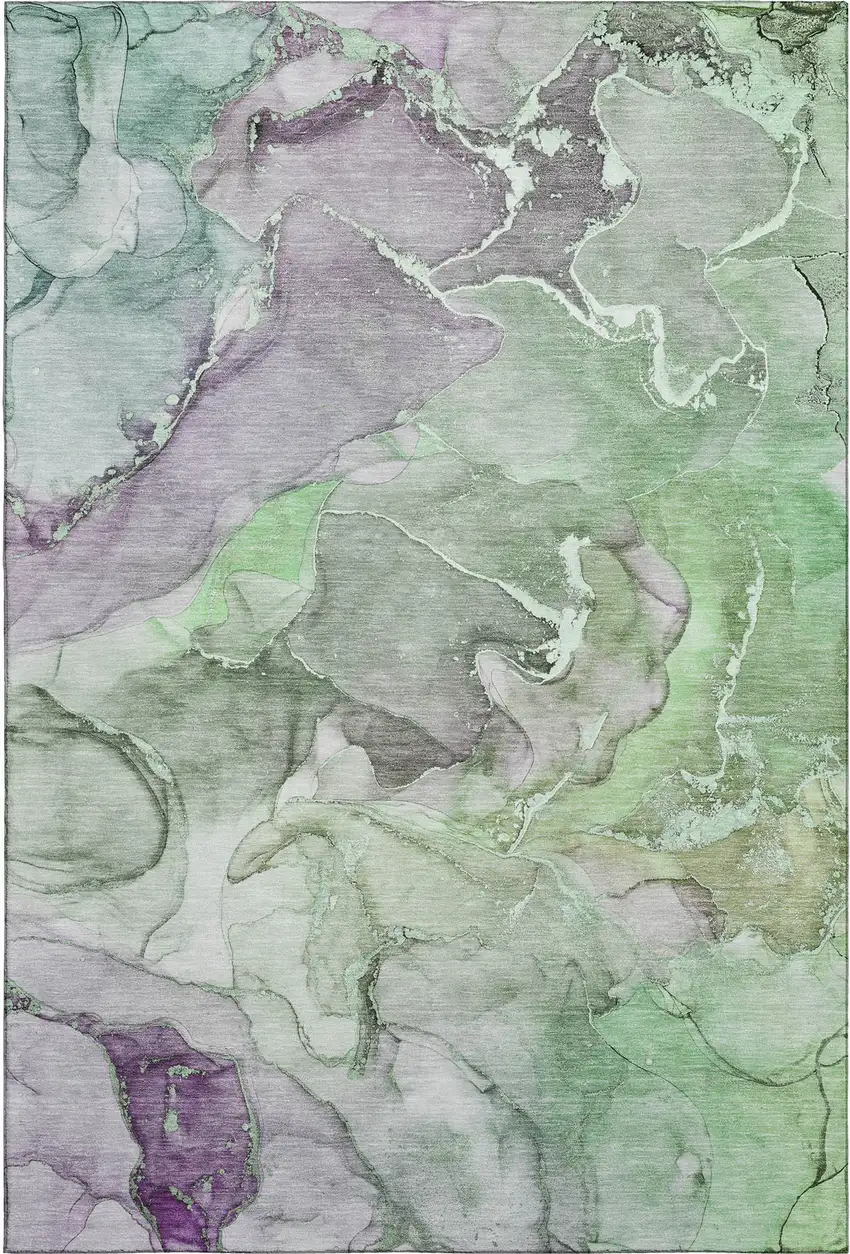Green And Gray Abstract Washable Area Rug With UV Protection Photo 1