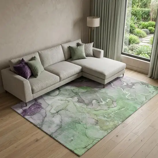 Green And Gray Abstract Washable Area Rug With UV Protection Photo 1