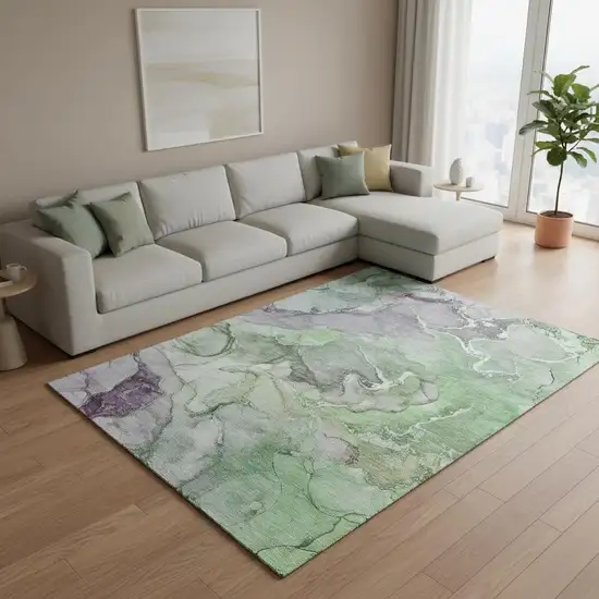 Green And Gray Abstract Washable Area Rug With UV Protection Photo 1