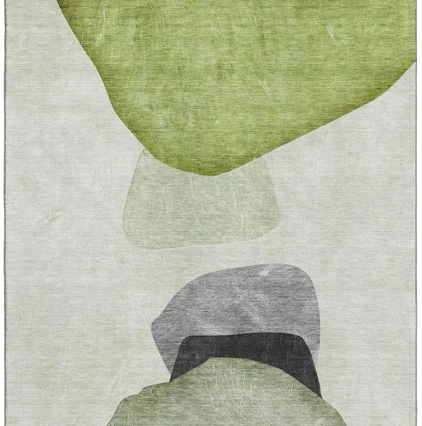 Green And Gray Abstract Washable Area Rug With UV Protection Photo 3