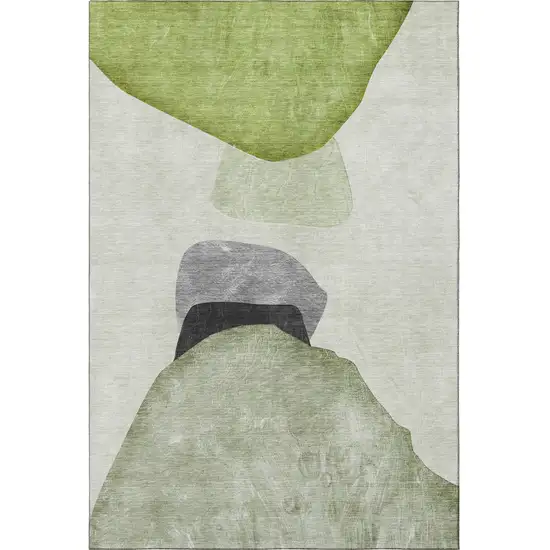 Green And Gray Abstract Washable Area Rug With UV Protection Photo 4