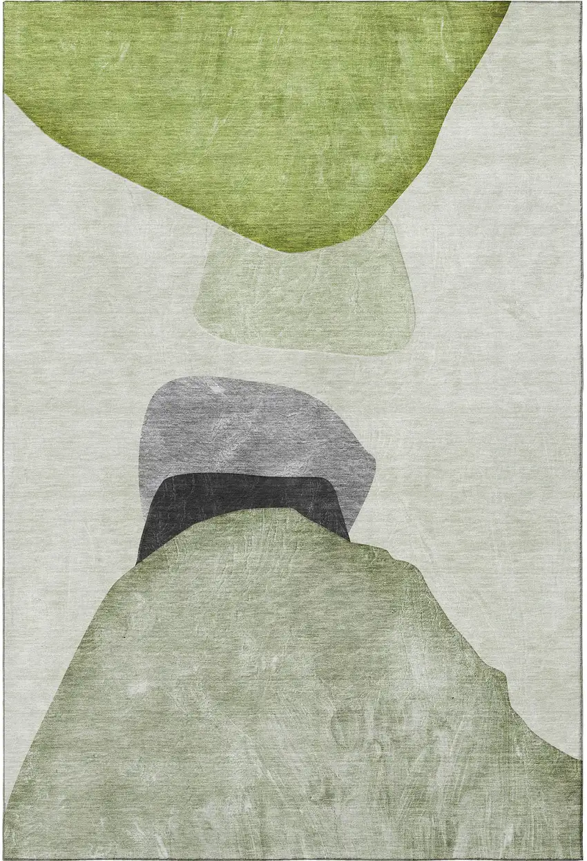 Green And Gray Abstract Washable Area Rug With UV Protection Photo 4
