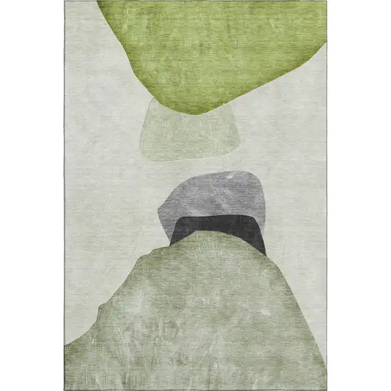 Green And Gray Abstract Washable Area Rug With UV Protection Photo 1
