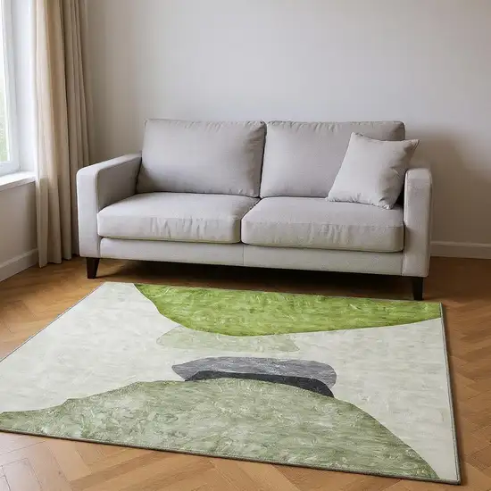 Green And Gray Abstract Washable Area Rug With UV Protection Photo 2