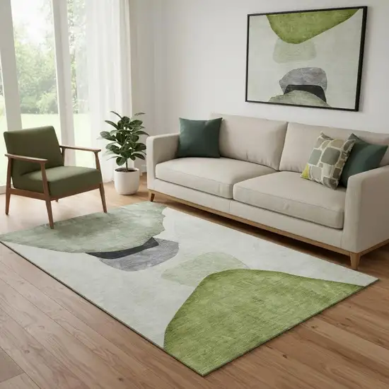 Green And Gray Abstract Washable Area Rug With UV Protection Photo 1