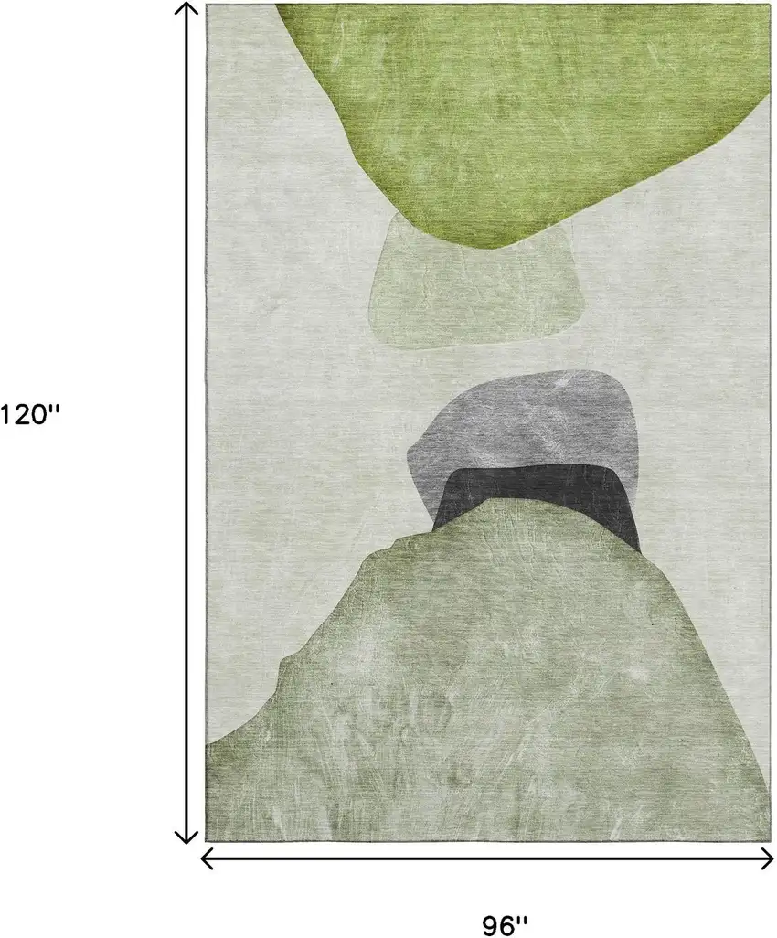 Green And Gray Abstract Washable Area Rug With UV Protection Photo 3