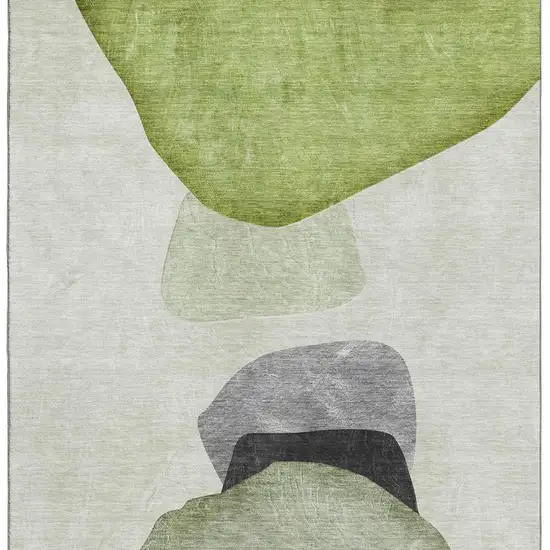 Green And Gray Abstract Washable Area Rug With UV Protection Photo 4