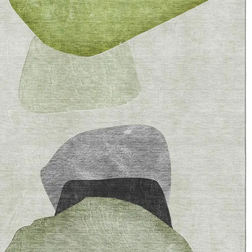 Green And Gray Abstract Washable Area Rug With UV Protection Photo 3